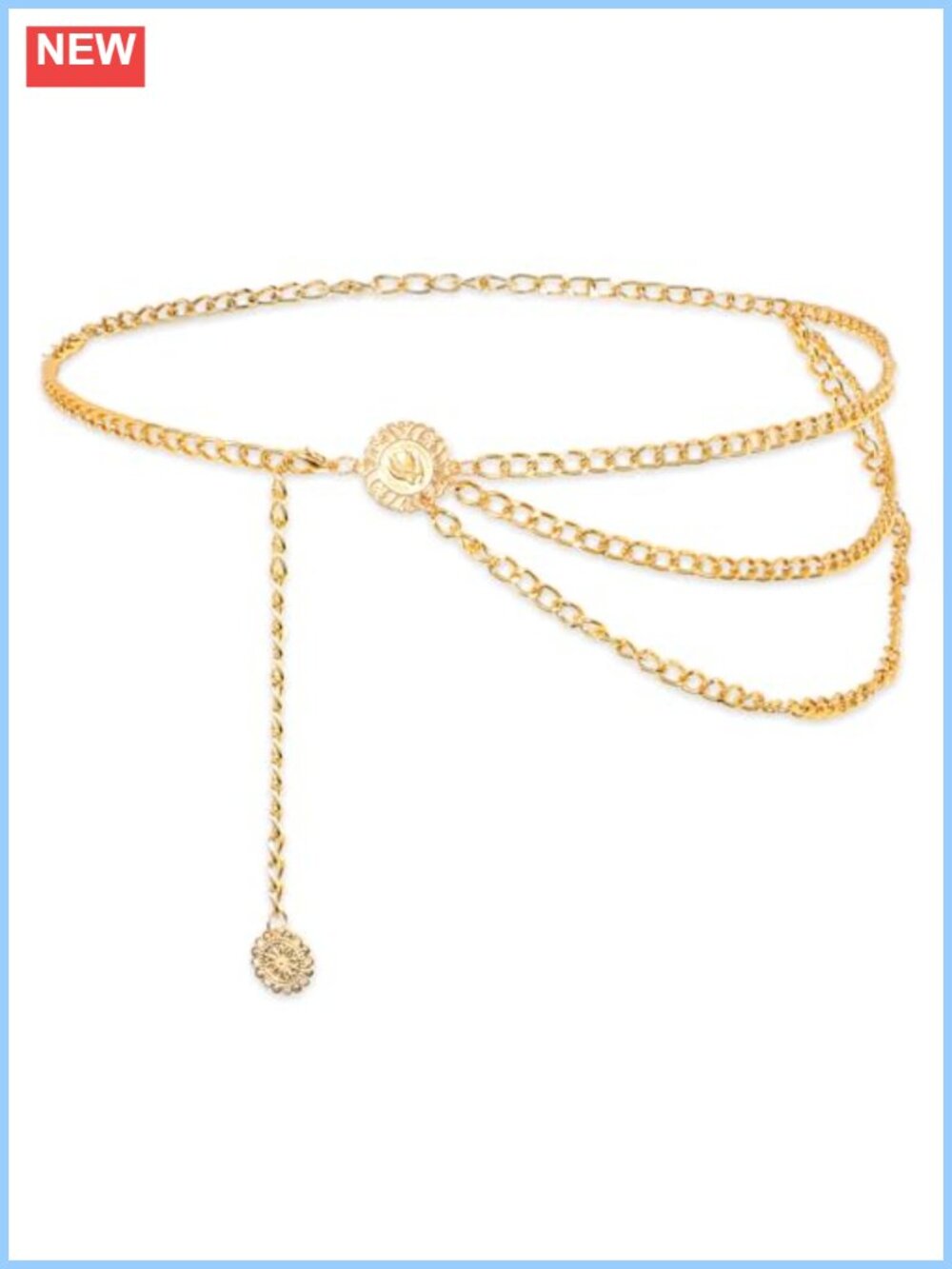 Multilayer Metal Waist Chain Belt Iron Alloy Coin Pendant Adjustable Women